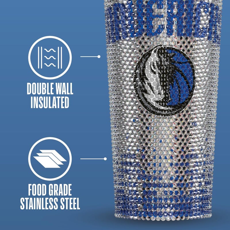 Hydrapeak x NBA Officially Licensed Dallas Mavericks 25 oz Rhinestone Bling Tumbler with Straw Lid, Glitter Leakproof Stainless Steel Water Bottle - Image 4